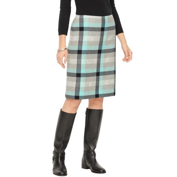 NWT TALBOTS Wool Blend Pencil Skirt GRAY BLUE BLACK PLAID size 10p Academia Twee - Picture 2 of 8